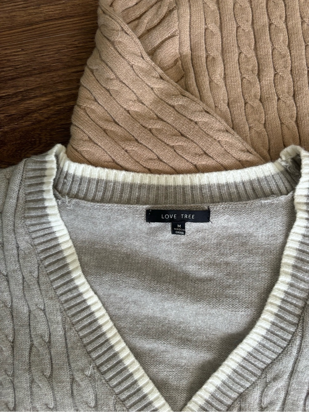 Love Tree Cable Knit Cardigan - Tan and Light Gray - Picture 5 of 5